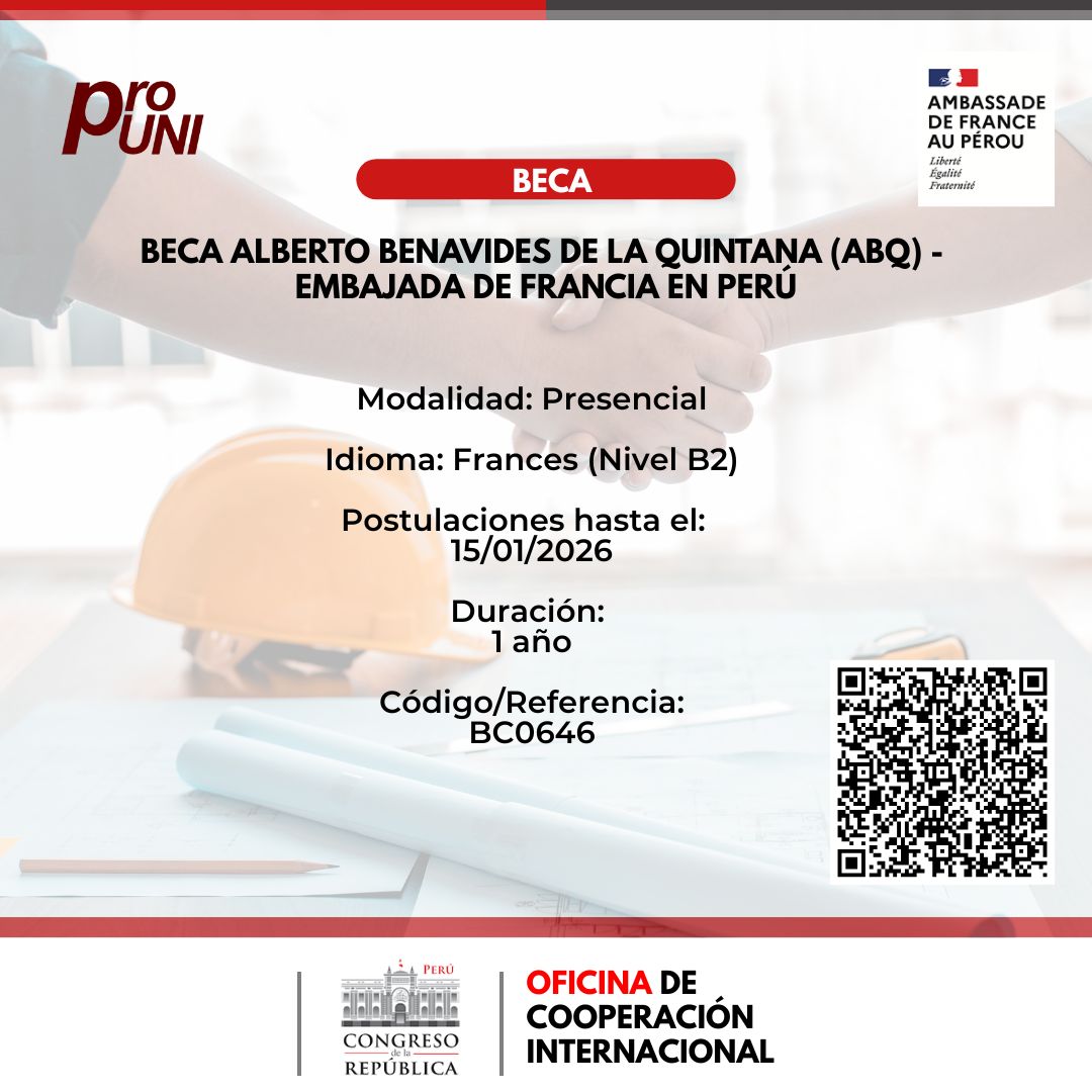 Imagen y enlace a la Beca Alberto Benavides de la Quintana de ProUNI y Embajada de Francia