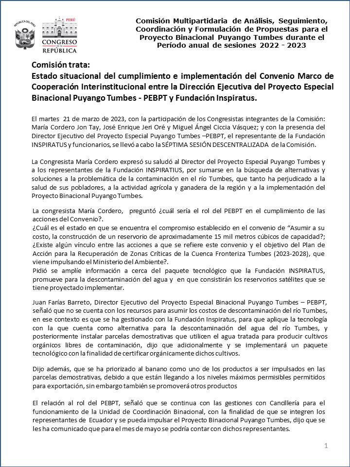 SÉPTIMA SESIÓN DESCENTRALIZADA