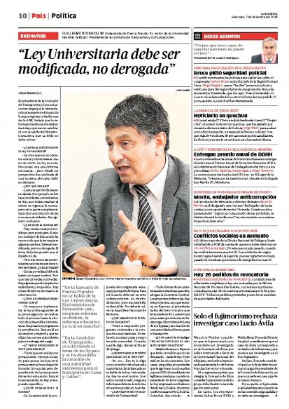 Guillermo Bocángel: “Ley Universitaria debe ser modificada, no derogada”